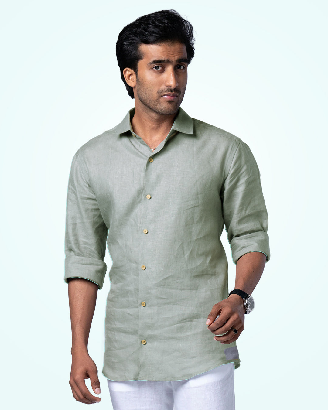 PURE LINEN SAGE GREEN FULL SLEEVE SHIRT