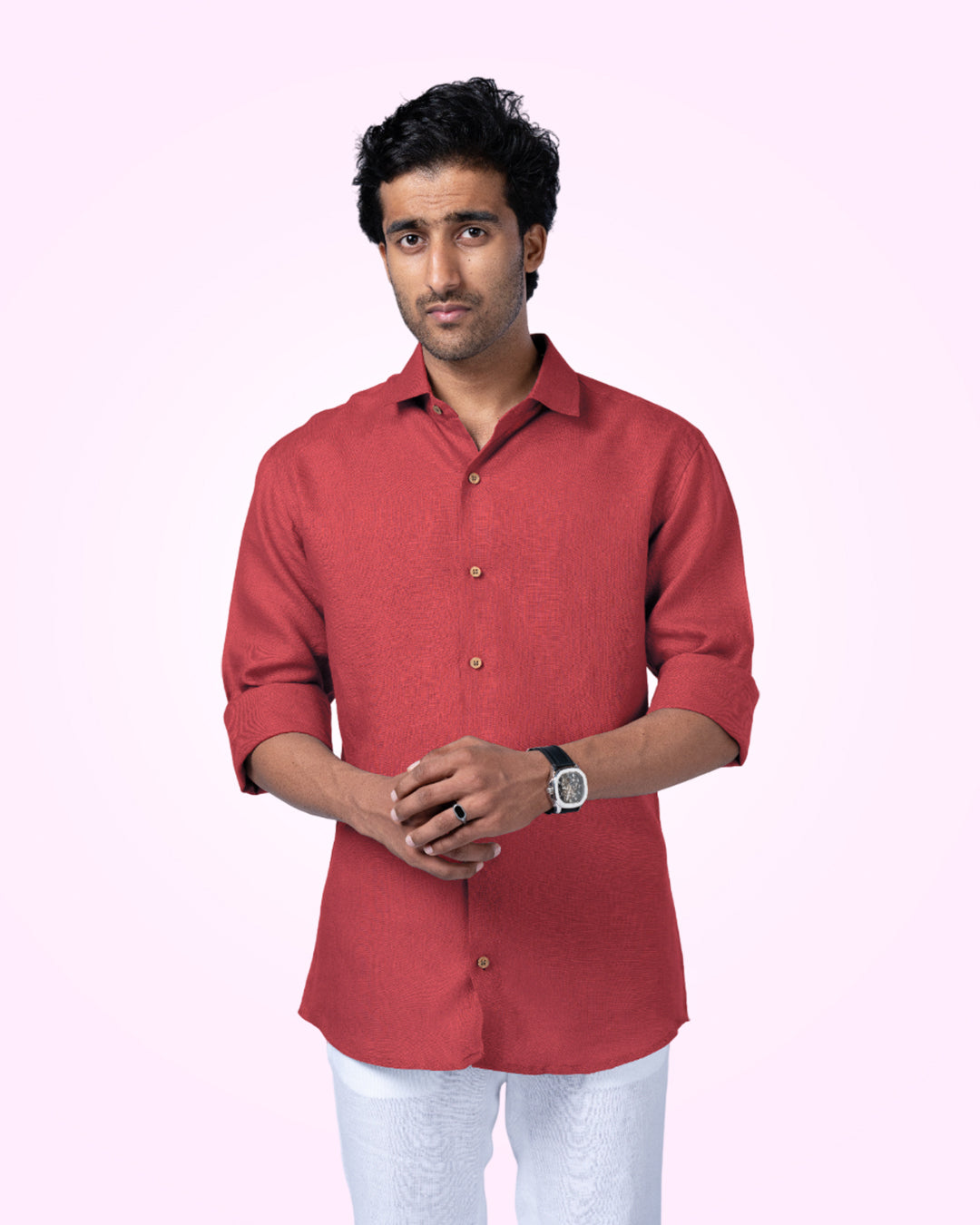PURE LINEN ORANGE RED FULL SLEEVE SHIRT