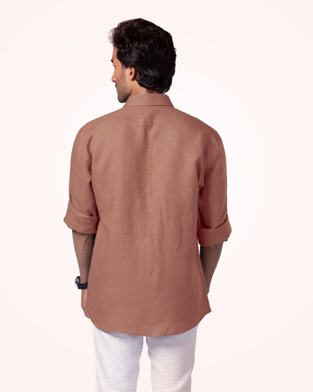 PURE LINEN PETITE PEACH FULL SLEEVE SHIRT