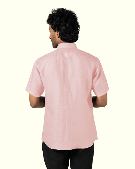 BLUSH PINK PURE LINEN HALF SLEEVE SHIRT