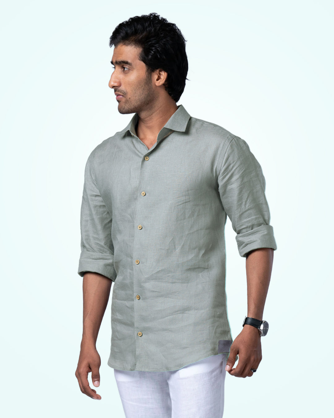 PURE LINEN SAGE GREEN FULL SLEEVE SHIRT