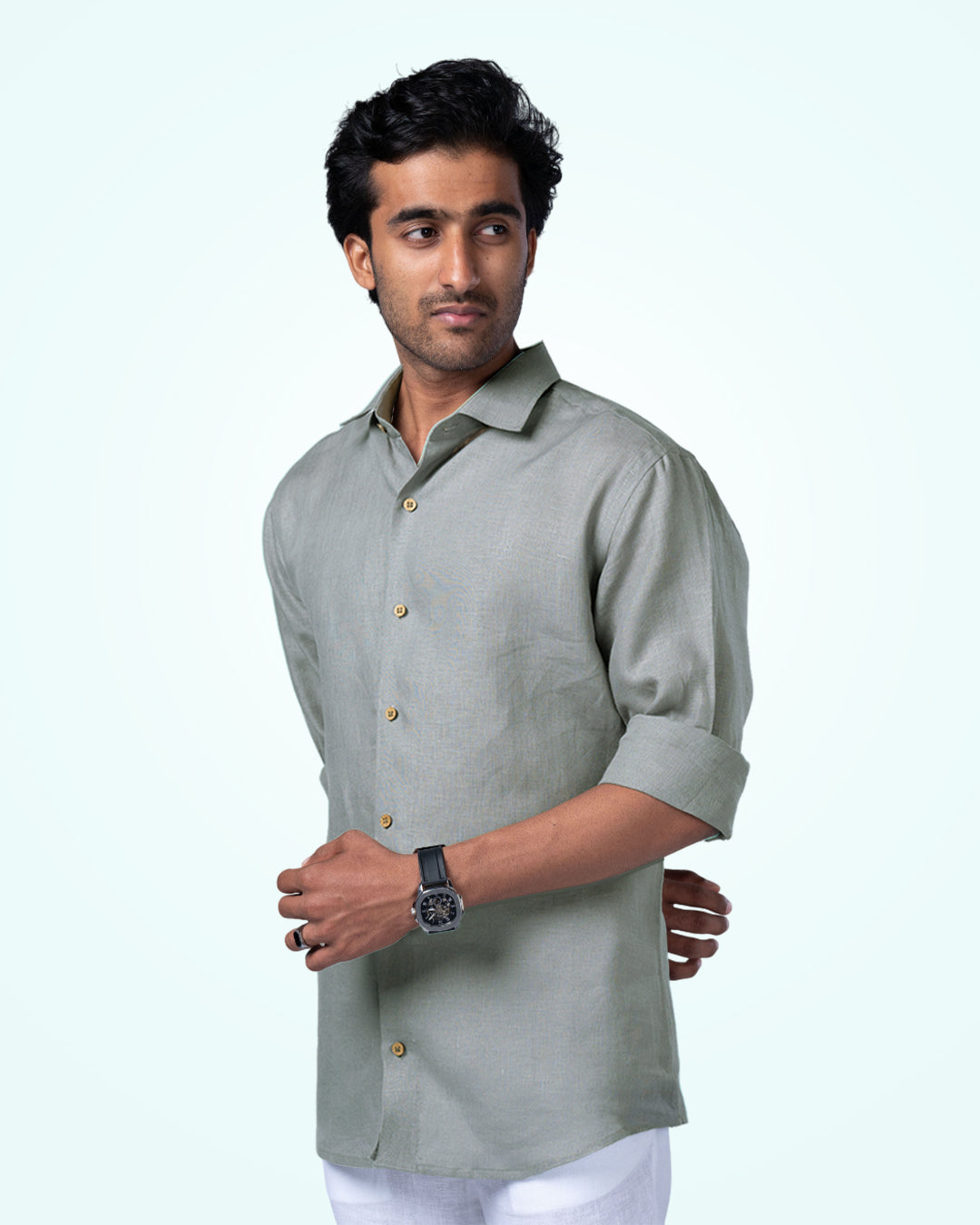 PURE LINEN SAGE GREEN FULL SLEEVE SHIRT