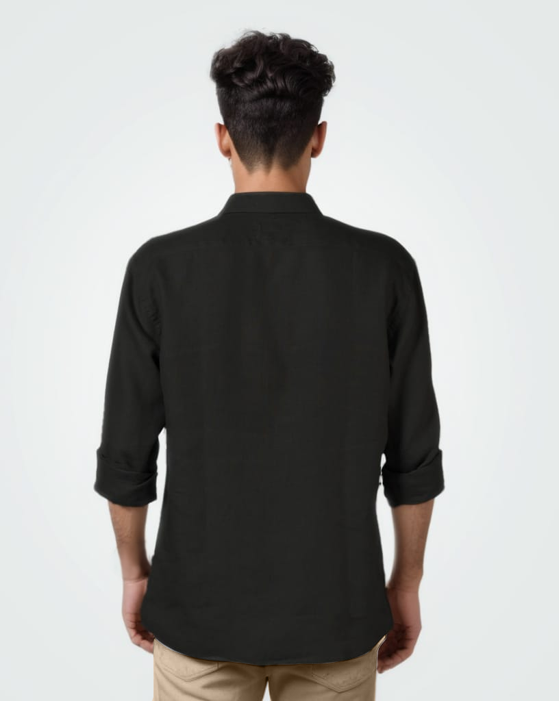 PURE LINEN BLACK FULL SLEEVE SHIRT