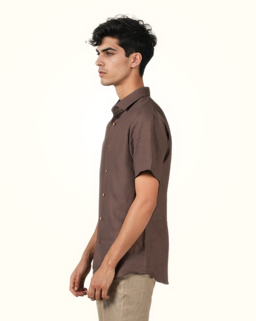 COPPER PURE LINEN HALF SLEEVE SHIRT