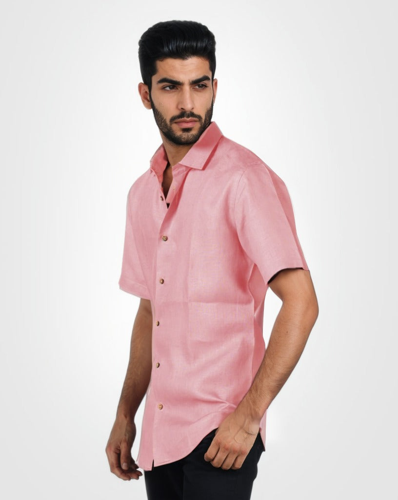 PINK PURE LINEN HALF SLEEVE SHIRT