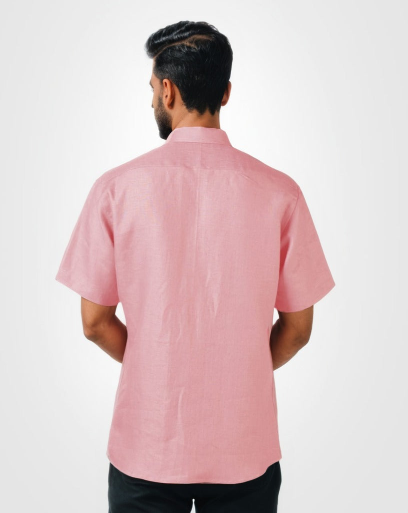 PINK PURE LINEN HALF SLEEVE SHIRT