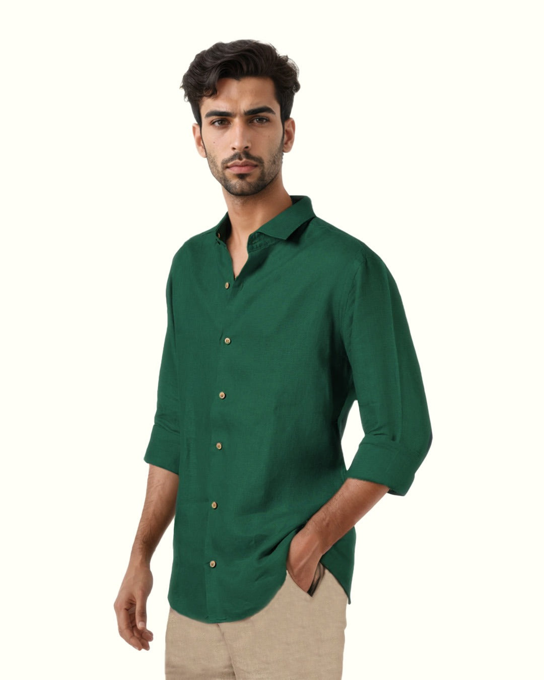 CASTLETON GREEN PURE LINEN FULL SLEEVE SHIRT
