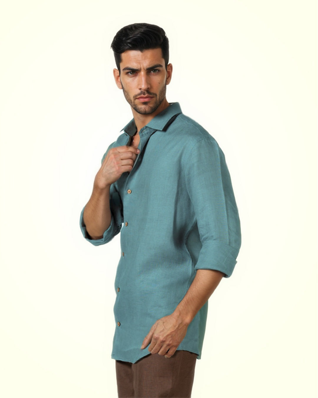 DARK SKY-BLUE PURE LINEN FULL SLEEVE SHIRT