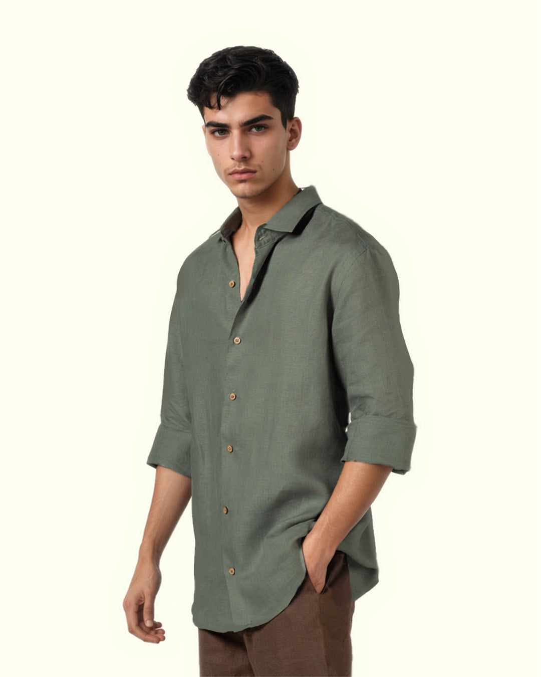 DARK GREY PURE LINEN FULL SLEEVE SHIRT