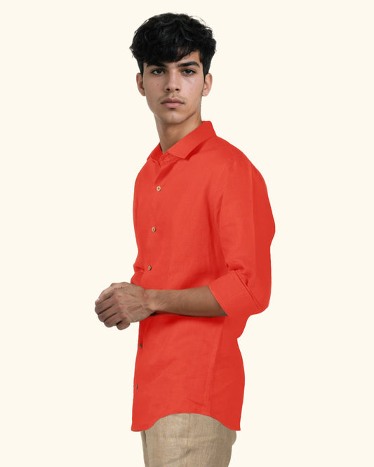 BURNT ORANGE PURE LINEN FULL SLEEVE SHIRT