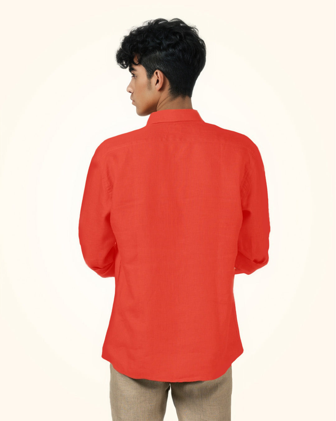 BURNT ORANGE PURE LINEN FULL SLEEVE SHIRT