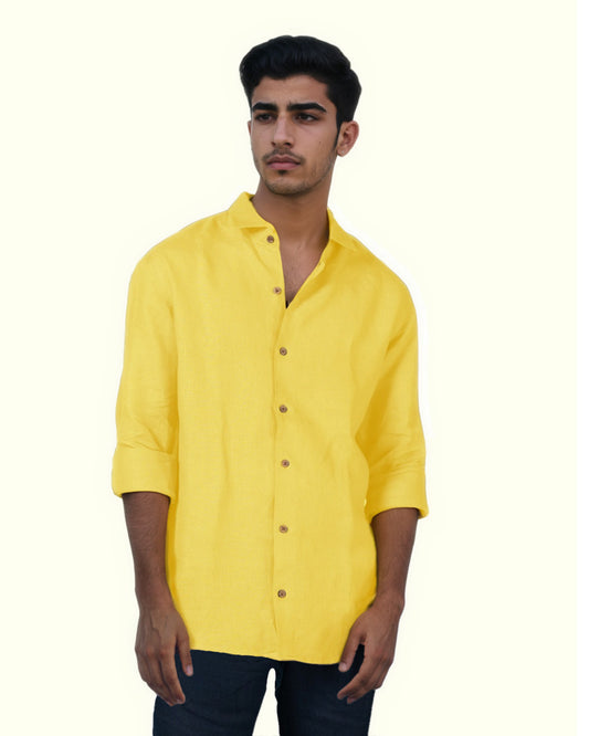 CADMIUM PURE LINEN YELLOW FULL SLEEVE SHIRT