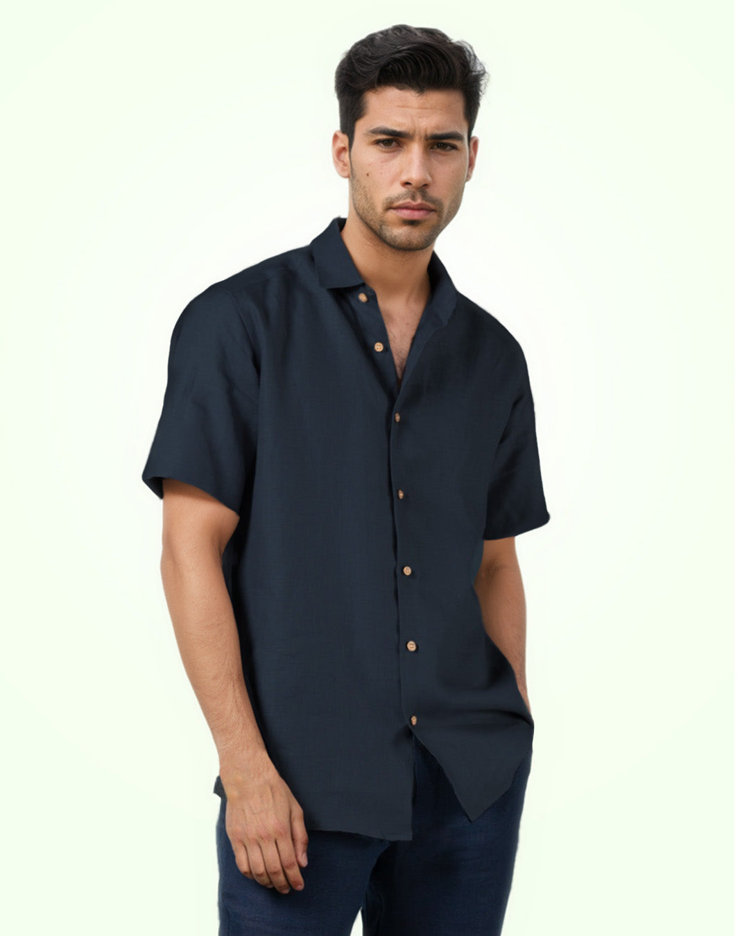 PURE LINEN DARK BLUE HALF SLEEVE SHIRT