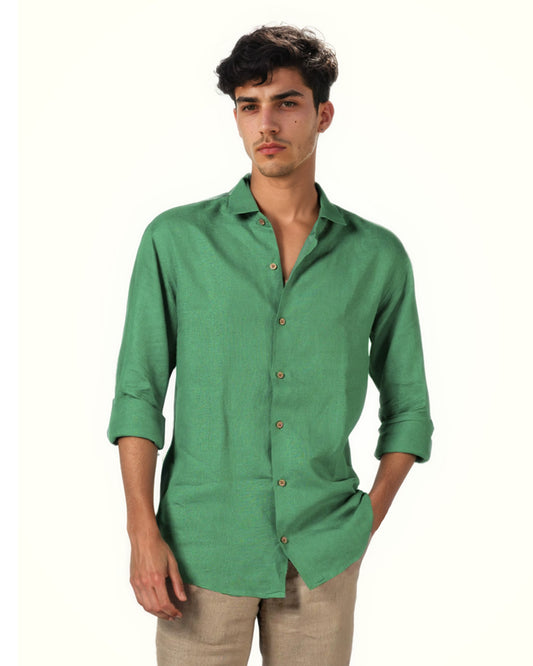AQUA GREEN PURE LINEN FULL SLEEVE SHIRT