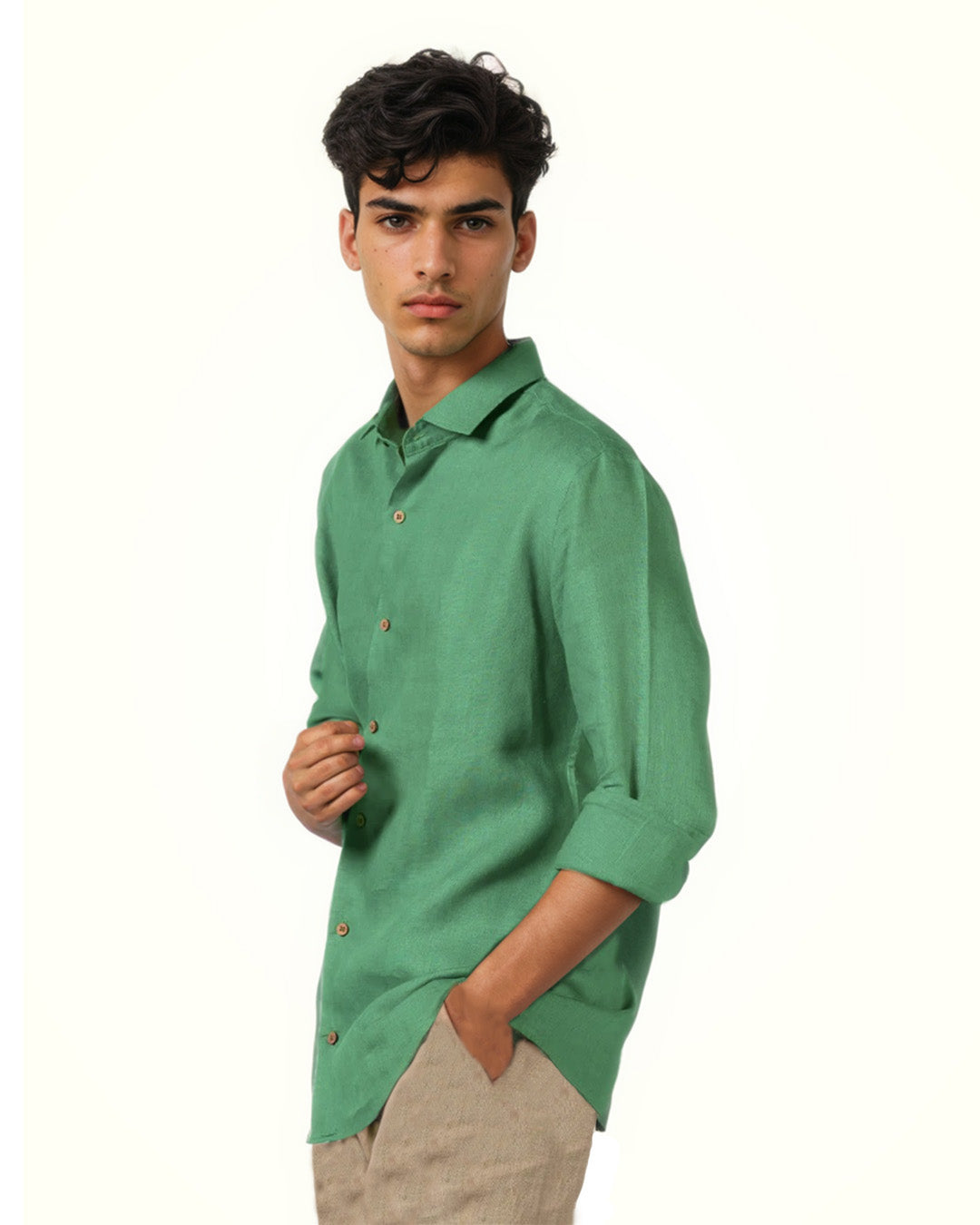 AQUA GREEN PURE LINEN FULL SLEEVE SHIRT