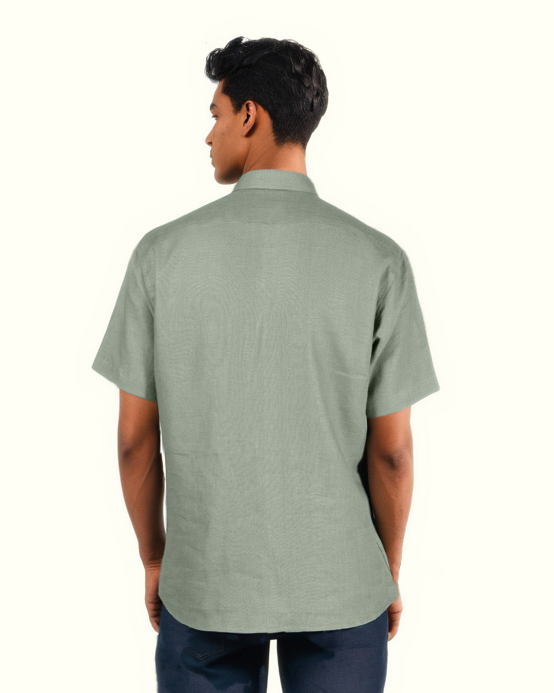 PURE LINEN SAGE GREEN HALF SLEEVE SHIRT