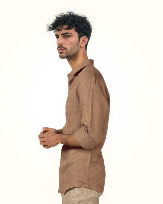 COPPER PURE LINEN FULL SLEEVE SHIRT