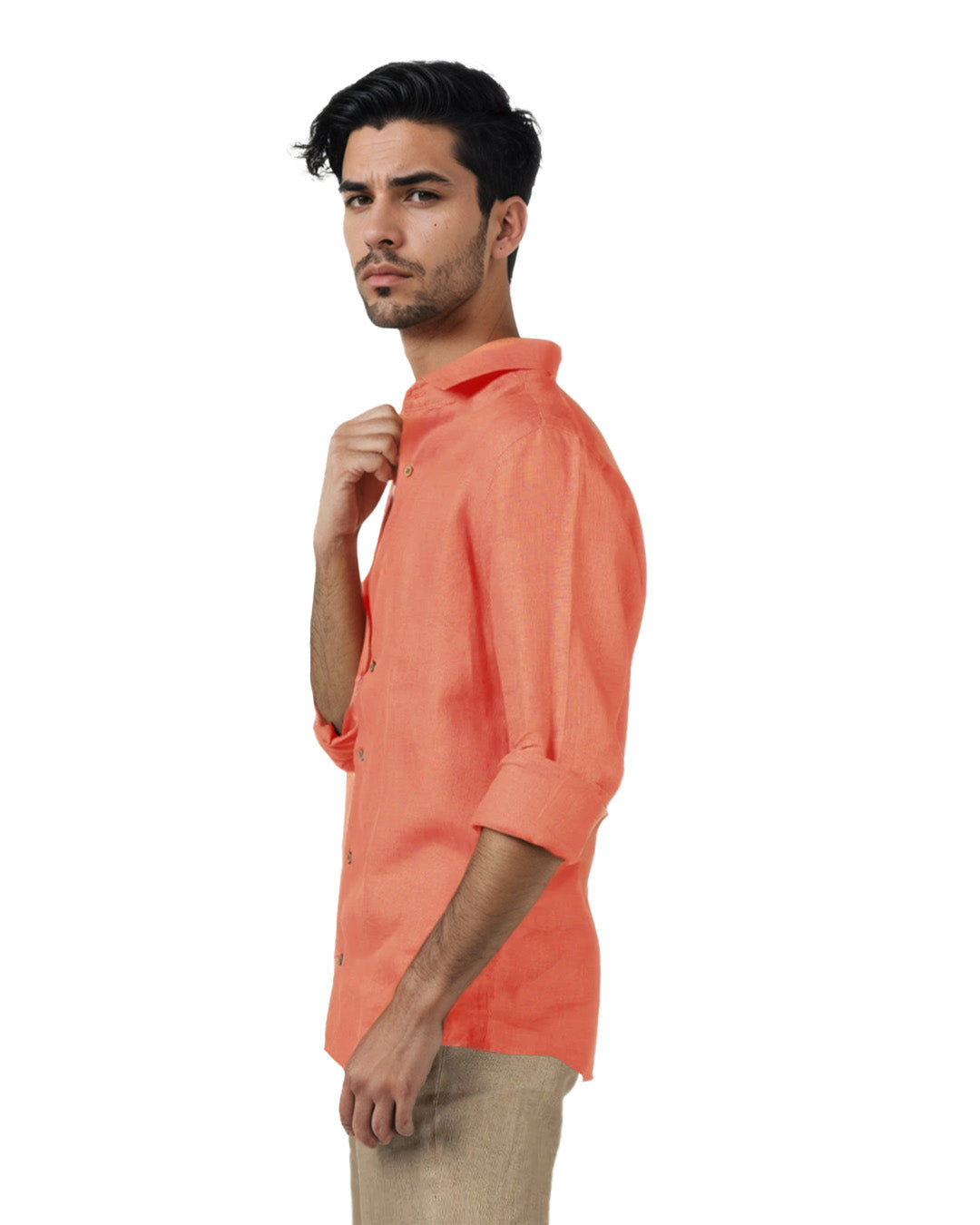 PURE LINEN DARK SALMON FULL SLEEVE SHIRT
