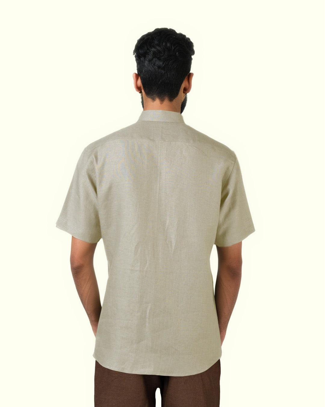 CREAM PURE LINEN HALF SLEEVE SHIRT