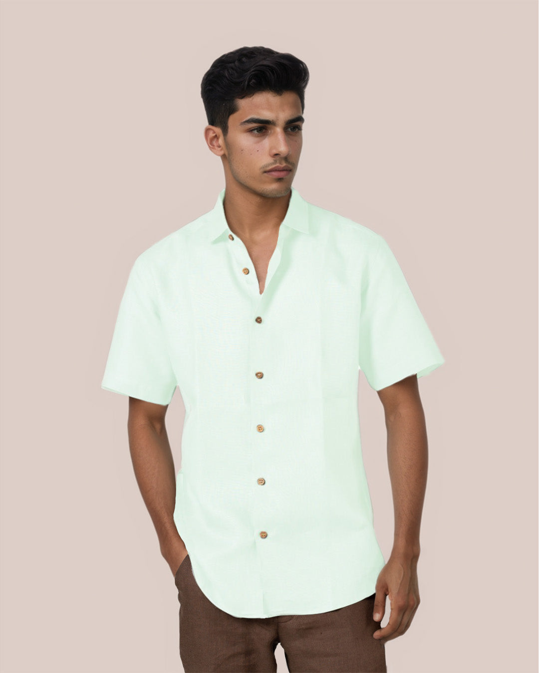 MINT GREEN PURE LINEN HALF SLEEVE SHIRT