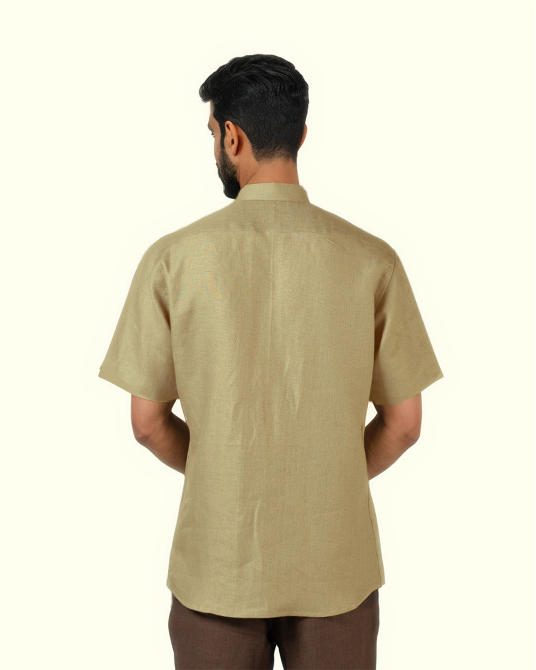 LIGHT OLIVE PURE LINEN HALF SLEEVE SHIRT