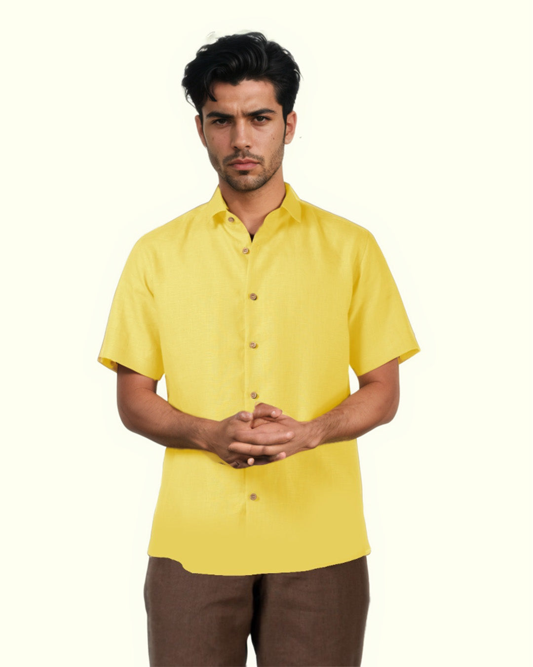 PURE LINEN CADMIUM YELLOW HALF SLEEVE SHIRT