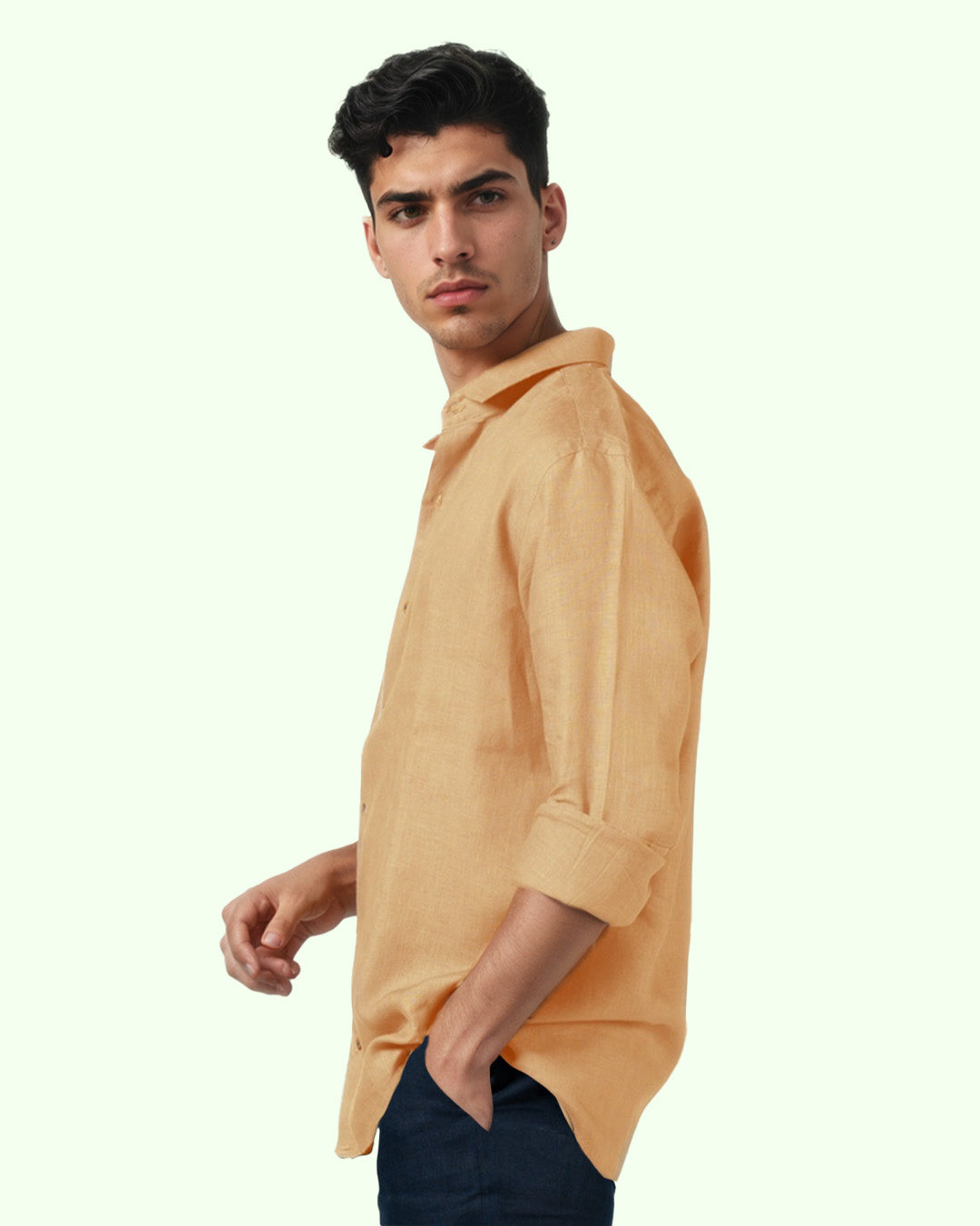 APRICOT PURE LINEN FULL SLEEVE SHIRT