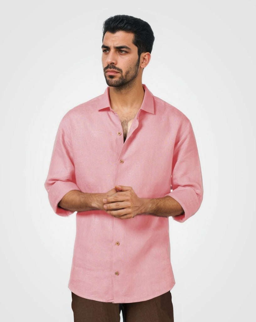 PURE LINEN PINK FULL SLEEVE SHIRT