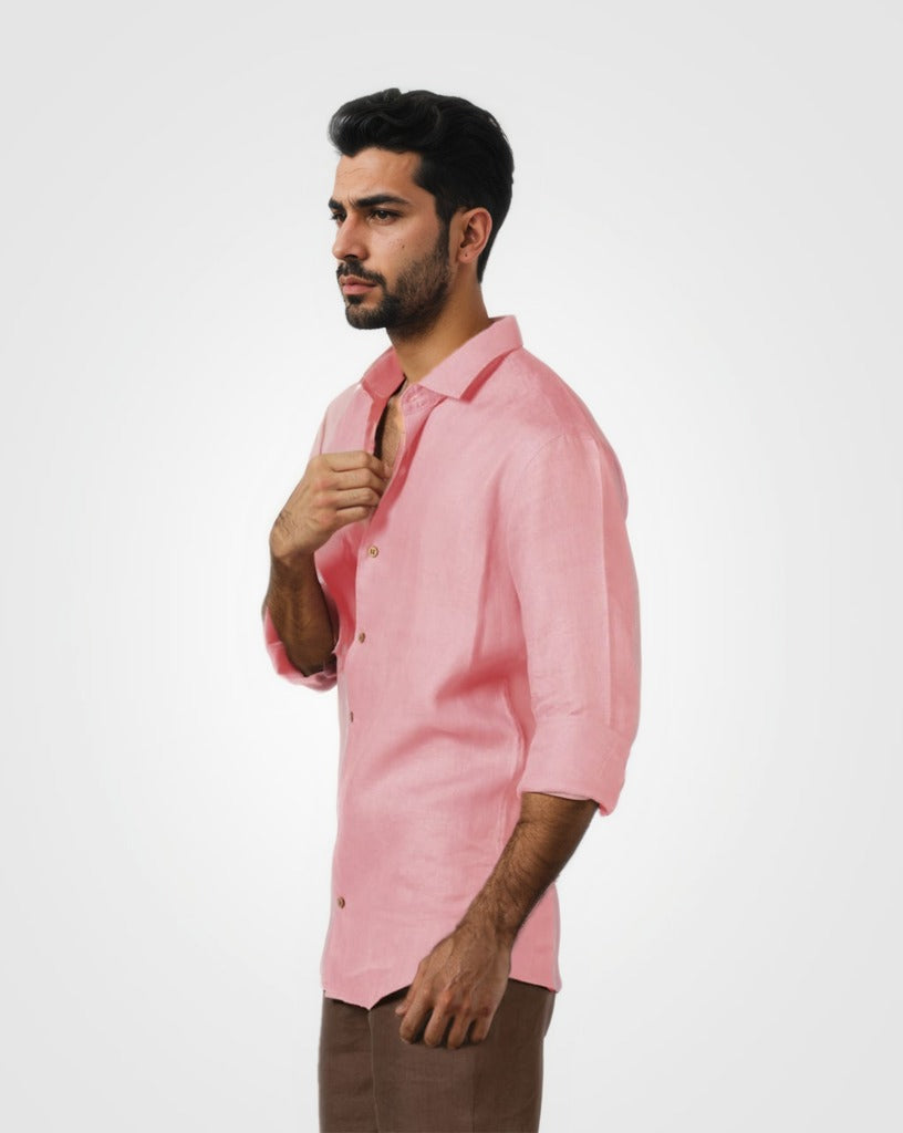 PURE LINEN PINK FULL SLEEVE SHIRT