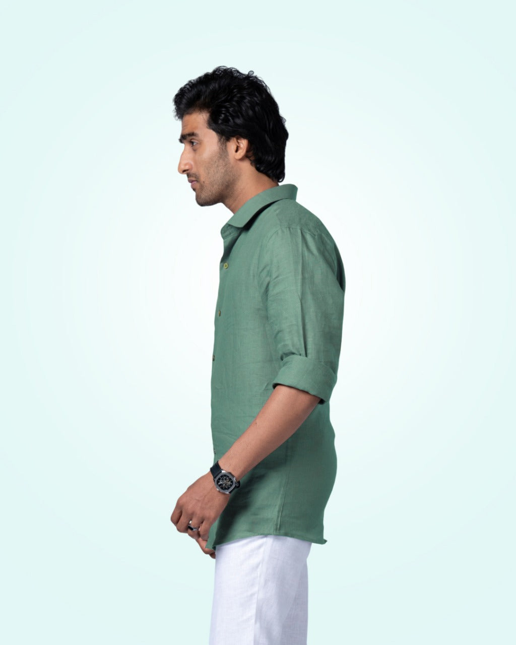 PURE LINEN WARM SAGE GREEN FULL SLEEVE SHIRT