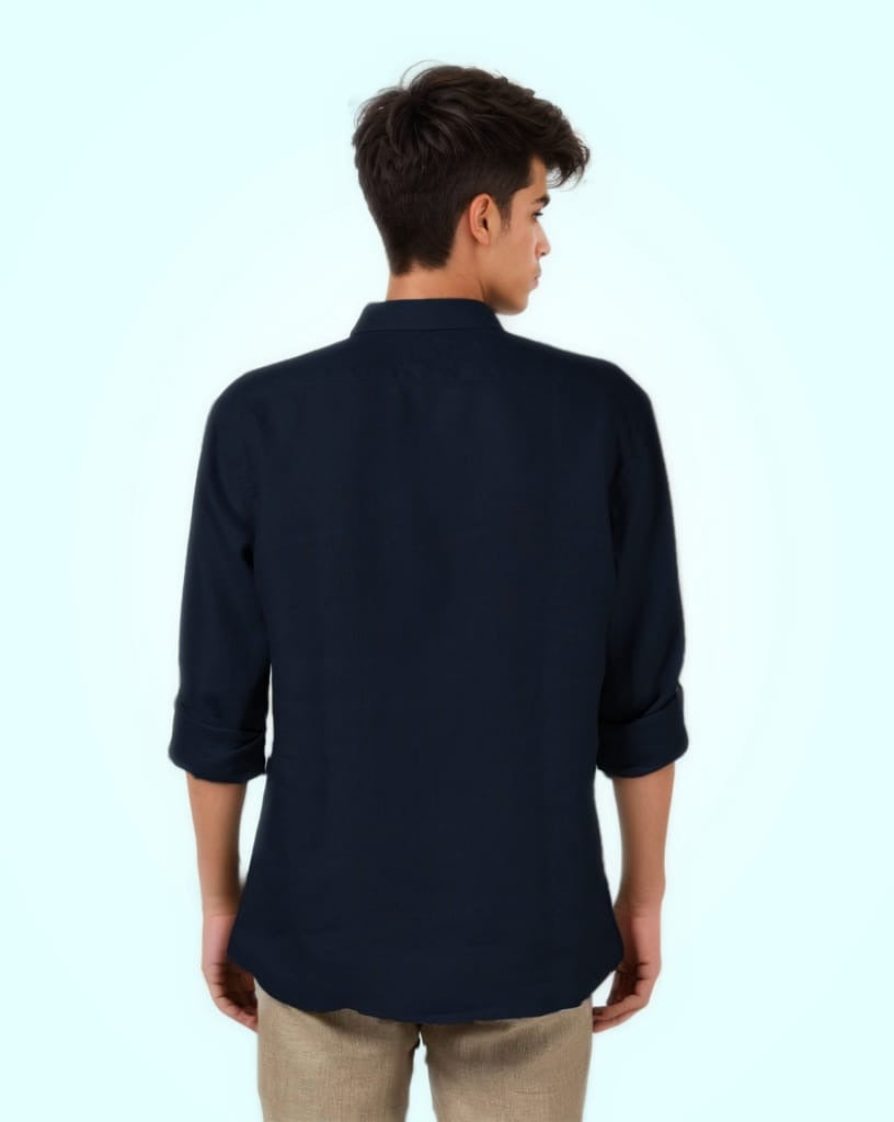 PURE LINEN NAVY BLUE FULL SLEEVE SHIRT