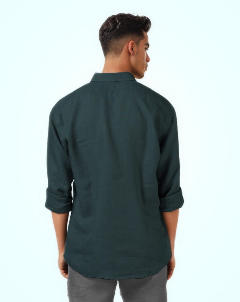 PURE LINEN CASTLETON GREEN FULL SLEEVE SHIRT