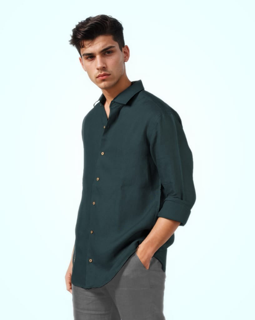 PURE LINEN CASTLETON GREEN FULL SLEEVE SHIRT