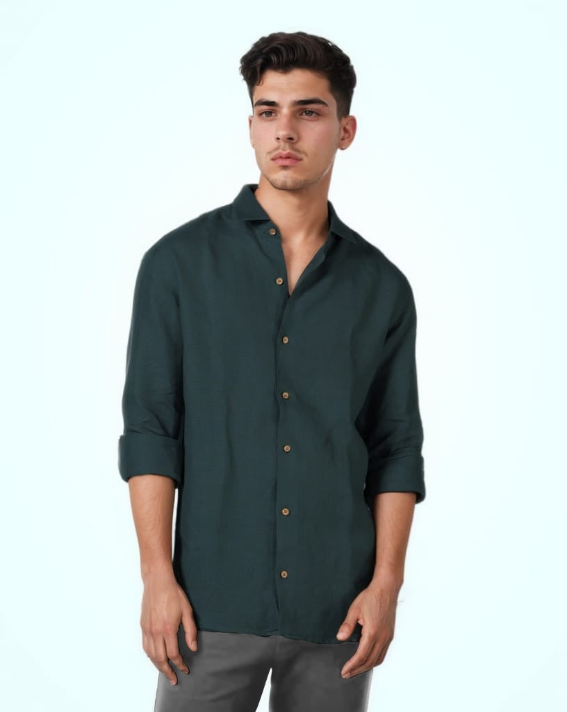 PURE LINEN CASTLETON GREEN FULL SLEEVE SHIRT