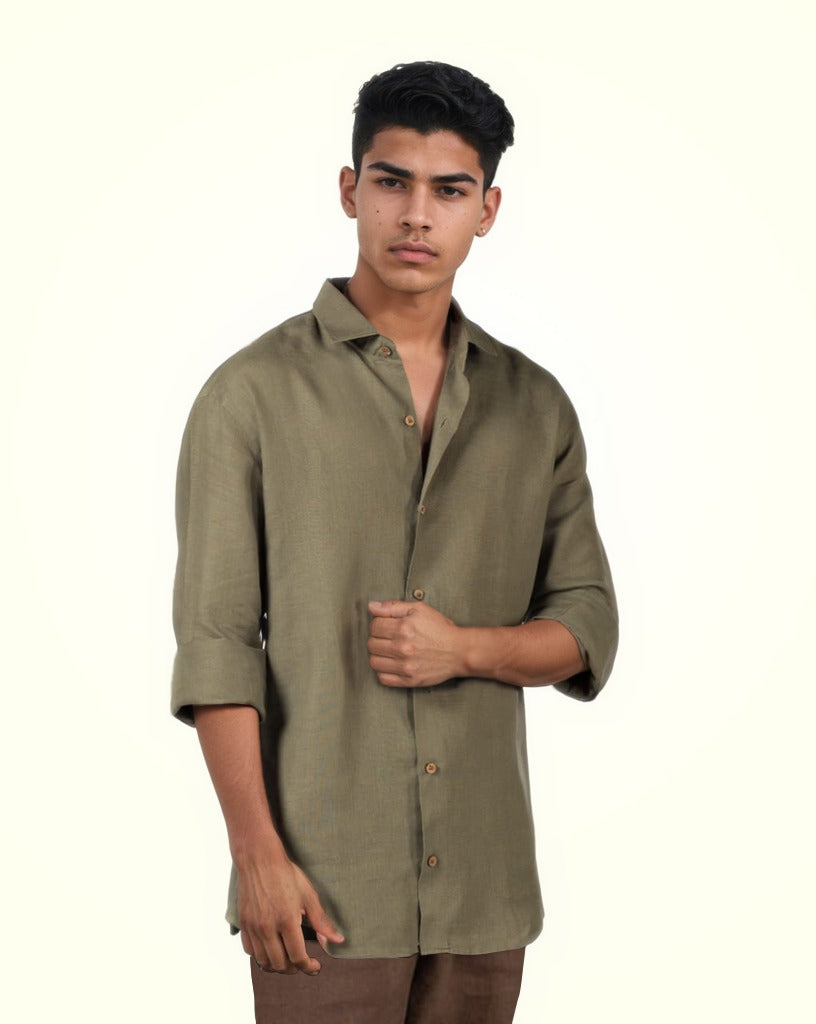 PURE LINEN LIGHT GREEN FULL SLEEVE SHIRT