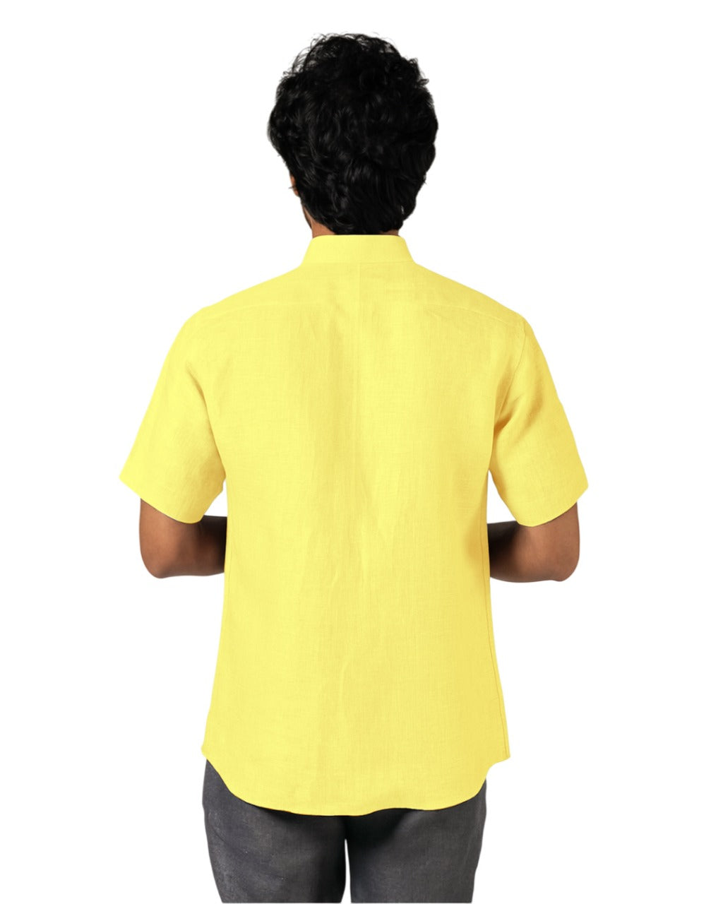 CADMIUM YELLOW PURE LINEN HALF SLEEVE SHIRT
