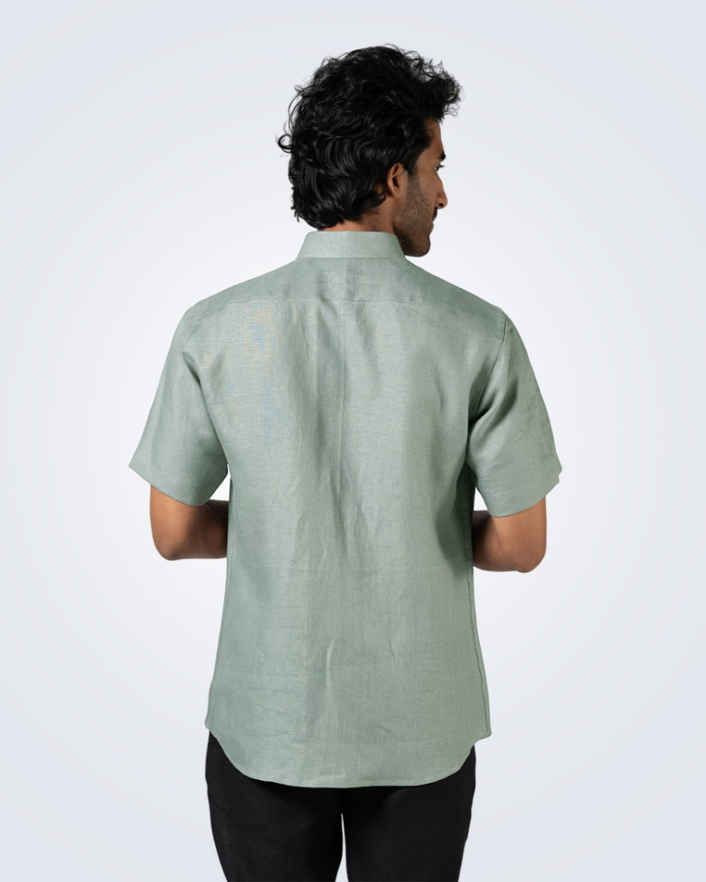 LIGHT SAGE GREEN PURE LINEN HALF SLEEVE SHIRT