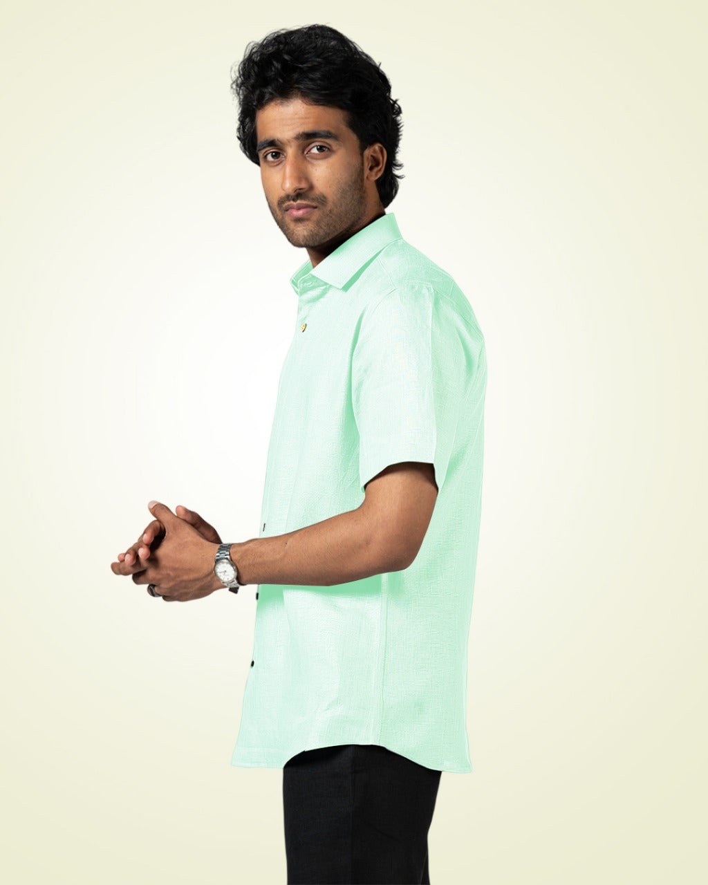 PURE LINEN MINT GREEN HALF SLEEVE SHIRT