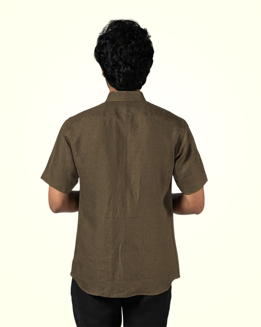 BROWN PURE LINEN HALF SLEEVE SHIRT