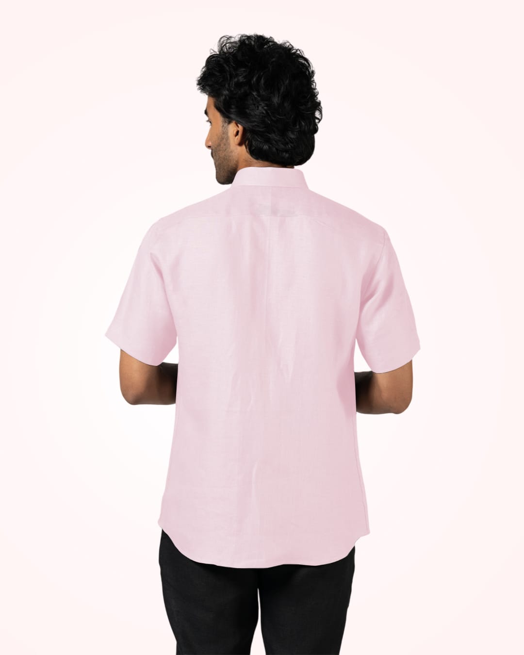 LIGHT PINK PURE LINEN HALF SLEEVE SHIRT