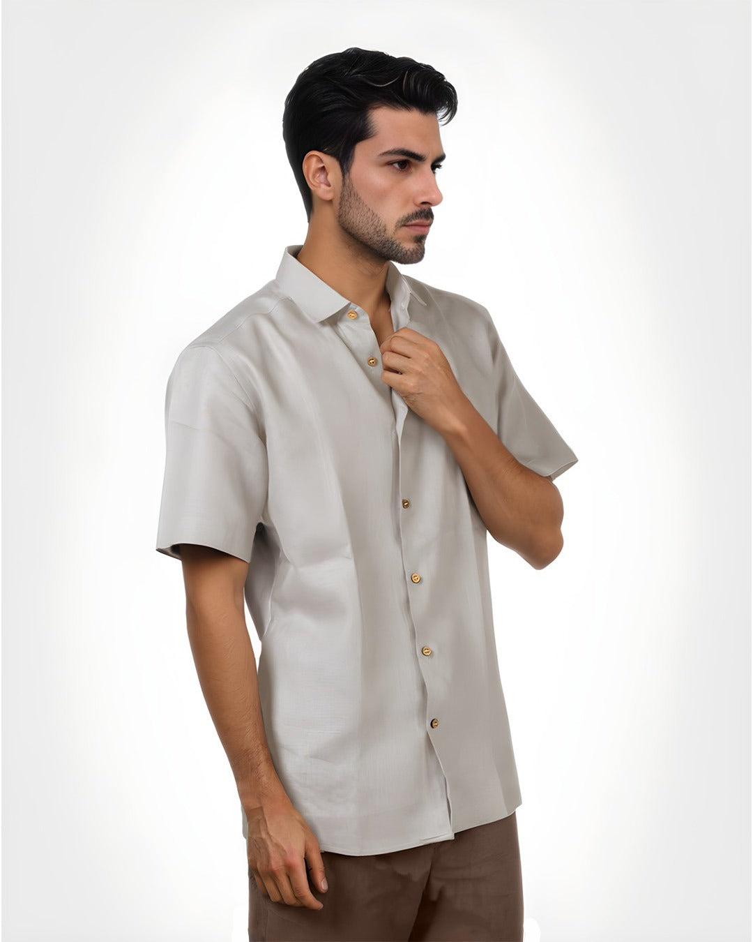 PURE LINEN CREME HALF SLEEVE SHIRT