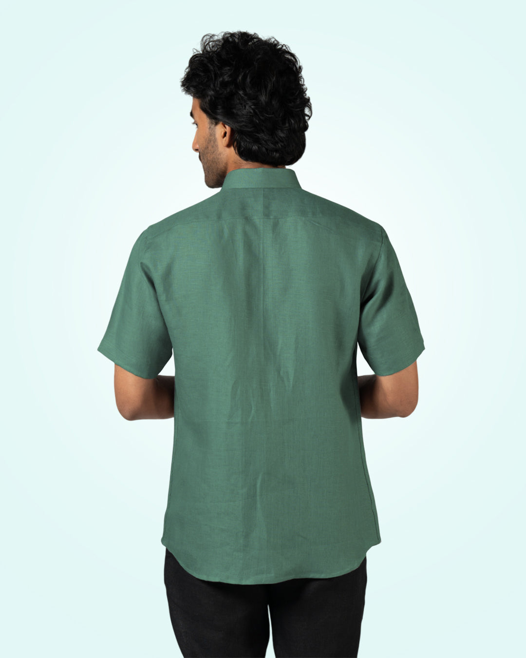 WARM SAGE GREEN PURE LINEN HALF SLEEVE SHIRT