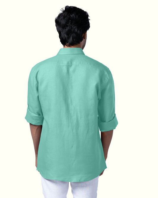 CYAN PURE LINEN FULL SLEEVE SHIRT