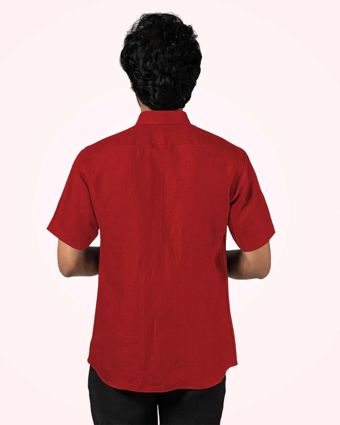 CRIMSON RED PURE LINEN HALF SLEEVES
