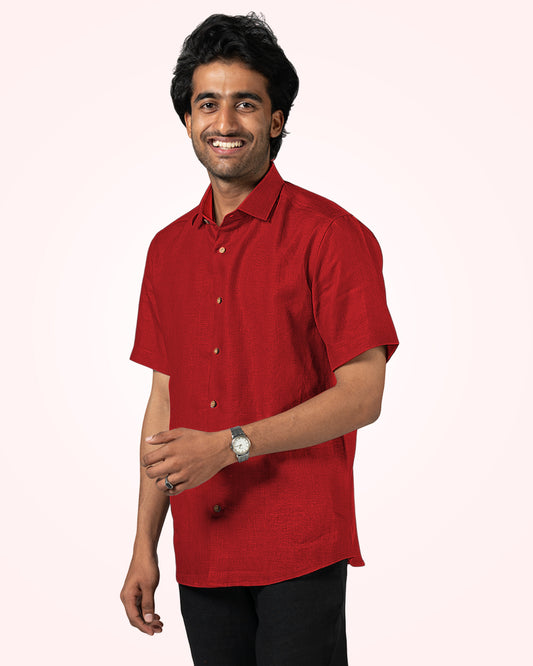 CRIMSON RED PURE LINEN HALF SLEEVES