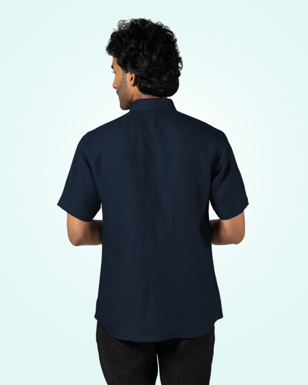 DARK BLUE PURE LINEN HALF SLEEVE SHIRT