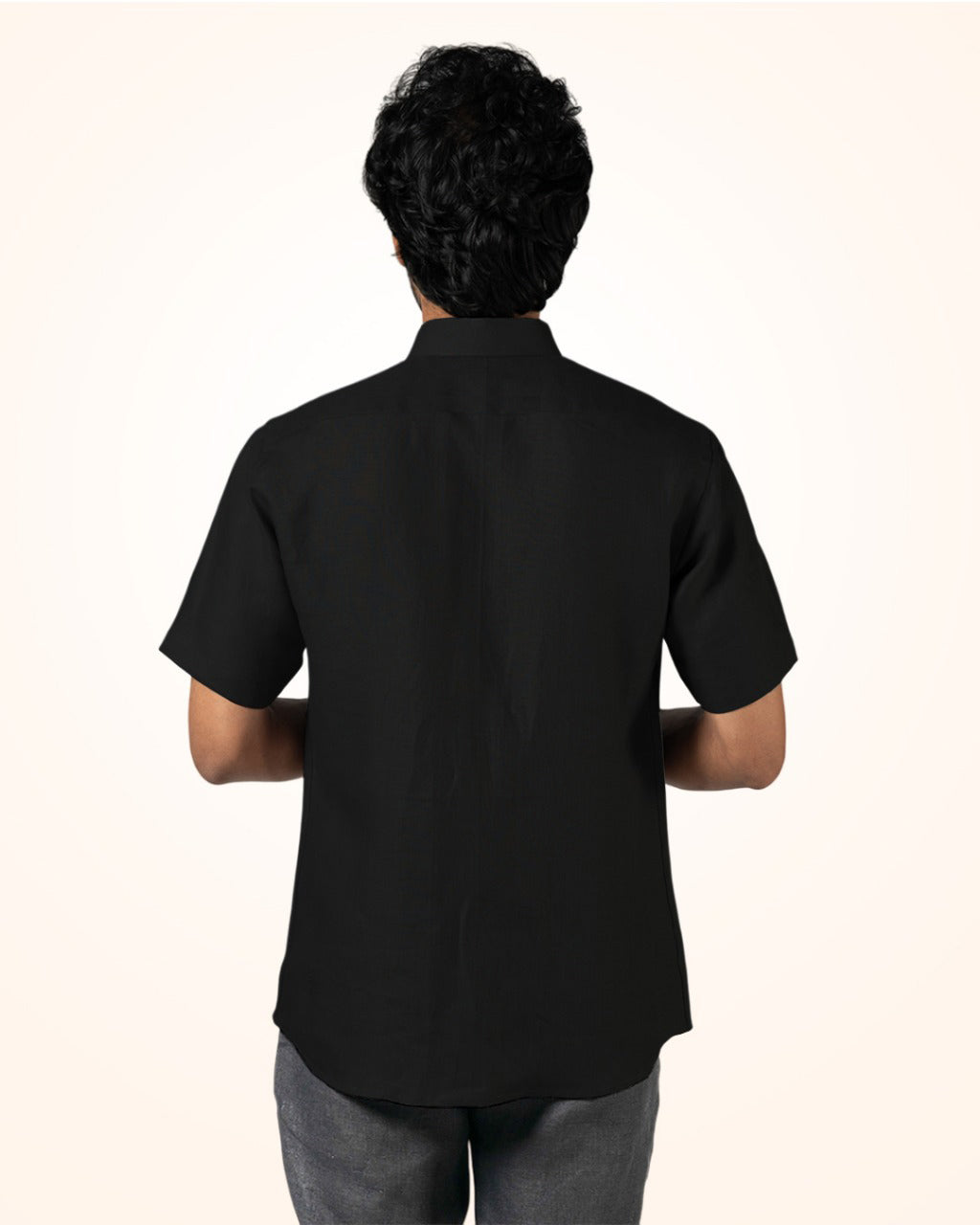 BLACK PURE LINEN HALF SLEEVE SHIRT