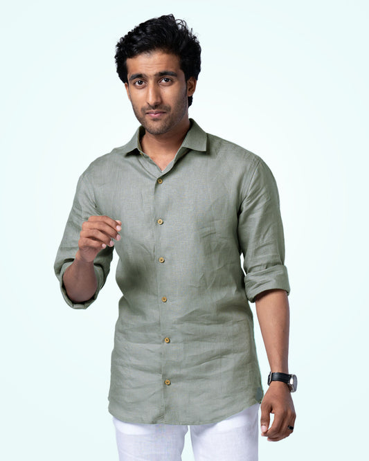 PURE LINEN SAGE GREEN FULL SLEEVE SHIRT