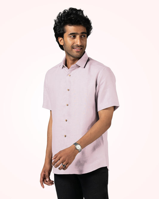 LIGHT PINK PURE LINEN HALF SLEEVE SHIRT