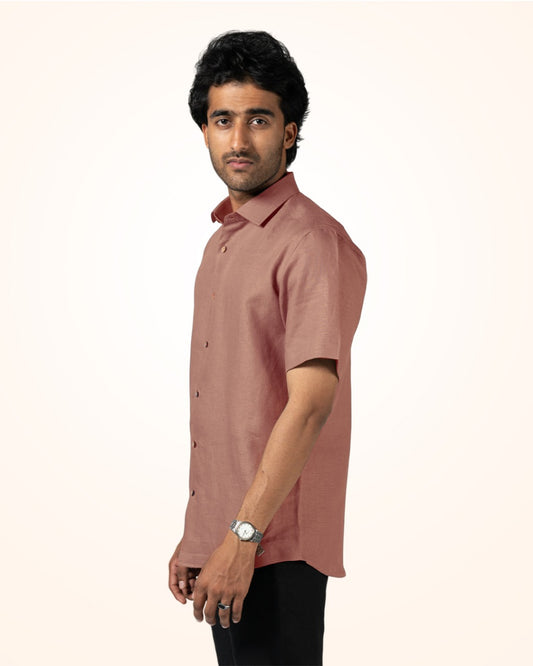 PETITE PEACH PURE LINEN HALF SLEEVE SHIRT